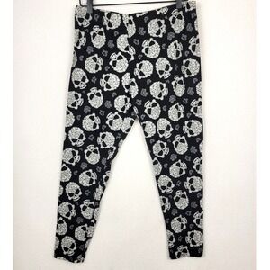 NOBO Floral Skull Print Leggings Womens XXL Black White Pull On Gothic Edgy